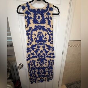 Alice + Olivia Blue and Cream Midi Dress